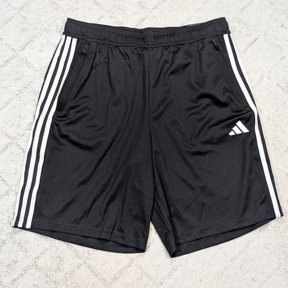 Adidas Shorts Mens L Black White Train Essentials Pique 3 Stripes Training